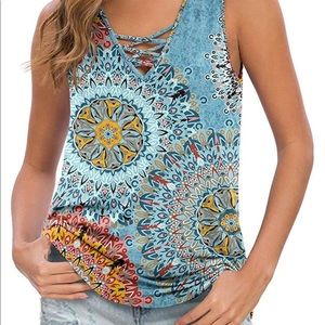 Feiersi Women’s Sleeveless Criss Cross Tank Top Multicolored Blouse